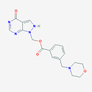 molecular formula C18H19N5O4 B149478 1-[[3-(Morpholinomethyl)benzoyloxy]methyl]-1H-pyrazolo[3,4-d]pyrimidin-4(5H)-one CAS No. 131402-48-7