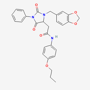 molecular formula C28H27N3O6 B14947849 2-[3-(1,3-benzodioxol-5-ylmethyl)-2,5-dioxo-1-phenylimidazolidin-4-yl]-N-(4-propoxyphenyl)acetamide 