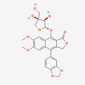 molecular formula C26H24O11 B1494804 9-(1,3-benzodioxol-5-yl)-4-[(2S,3R,4R)-3,4-dihydroxy-4-(hydroxymethyl)oxolan-2-yl]oxy-6,7-dimethoxy-1H-benzo[f][2]benzofuran-3-one 