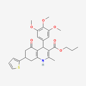 molecular formula C27H31NO6S B14948385 Propyl 2-methyl-5-oxo-7-(thiophen-2-yl)-4-(3,4,5-trimethoxyphenyl)-1,4,5,6,7,8-hexahydroquinoline-3-carboxylate 