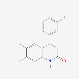 molecular formula C17H16FNO B14948389 4-(3-Fluoro-phenyl)-6,7-dimethyl-3,4-dihydro-1H-quinolin-2-one 