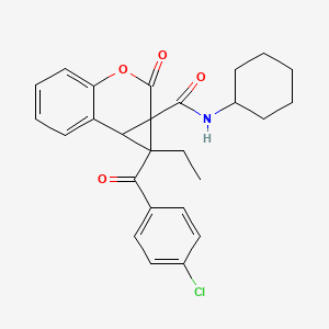 molecular formula C26H26ClNO4 B14948409 1-[(4-chlorophenyl)carbonyl]-N-cyclohexyl-1-ethyl-2-oxo-1,7b-dihydrocyclopropa[c]chromene-1a(2H)-carboxamide 