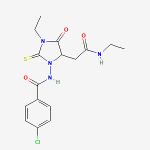 molecular formula C16H19ClN4O3S B14948434 4-chloro-N-{3-ethyl-5-[2-(ethylamino)-2-oxoethyl]-4-oxo-2-thioxoimidazolidin-1-yl}benzamide 