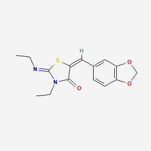 molecular formula C15H16N2O3S B14948446 (2Z,5E)-5-(1,3-benzodioxol-5-ylmethylidene)-3-ethyl-2-(ethylimino)-1,3-thiazolidin-4-one 