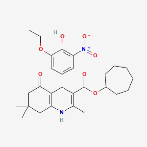 molecular formula C28H36N2O7 B14948459 Cycloheptyl 4-(3-ethoxy-4-hydroxy-5-nitrophenyl)-2,7,7-trimethyl-5-oxo-1,4,5,6,7,8-hexahydroquinoline-3-carboxylate 