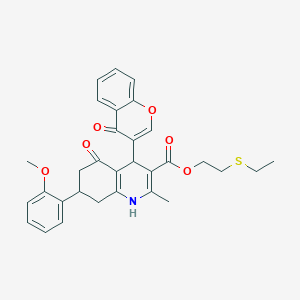 2-(ethylsulfanyl)ethyl 7-(2-methoxyphenyl)-2-methyl-5-oxo-4-(4-oxo-4H-chromen-3-yl)-1,4,5,6,7,8-hexahydroquinoline-3-carboxylate