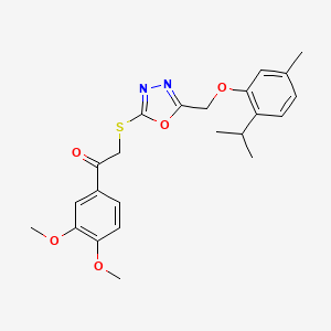 molecular formula C23H26N2O5S B14948609 1-(3,4-Dimethoxyphenyl)-2-[(5-{[5-methyl-2-(propan-2-yl)phenoxy]methyl}-1,3,4-oxadiazol-2-yl)sulfanyl]ethanone 