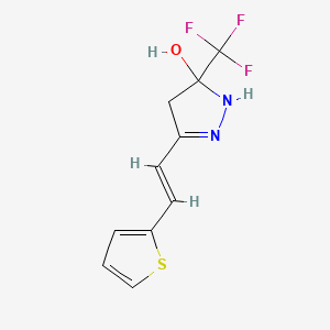 molecular formula C10H9F3N2OS B14948790 3-[(E)-2-(thiophen-2-yl)ethenyl]-5-(trifluoromethyl)-4,5-dihydro-1H-pyrazol-5-ol 