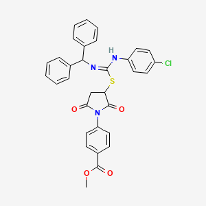 methyl 4-(3-{[N'-(4-chlorophenyl)-N-(diphenylmethyl)carbamimidoyl]sulfanyl}-2,5-dioxopyrrolidin-1-yl)benzoate