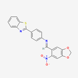 molecular formula C21H13N3O4S B14949133 4-(1,3-benzothiazol-2-yl)-N-[(E)-(6-nitro-1,3-benzodioxol-5-yl)methylidene]aniline 