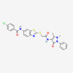 4-chloro-N-[2-({2-[(1,5-dimethyl-3-oxo-2-phenyl-2,3-dihydro-1H-pyrazol-4-yl)amino]-2-oxoethyl}sulfanyl)-1,3-benzothiazol-6-yl]benzamide