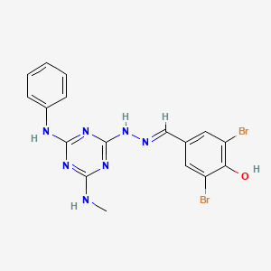 2,6-dibromo-4-[(E)-{2-[4-(methylamino)-6-(phenylamino)-1,3,5-triazin-2-yl]hydrazinylidene}methyl]phenol