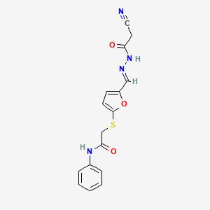 molecular formula C16H14N4O3S B14949743 2-[(5-{(E)-[(cyanoacetyl)hydrazono]methyl}-2-furyl)thio]-N-phenylacetamide 