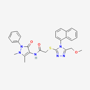 molecular formula C27H26N6O3S B14949757 N-(1,5-dimethyl-3-oxo-2-phenyl-2,3-dihydro-1H-pyrazol-4-yl)-2-{[5-(methoxymethyl)-4-(naphthalen-1-yl)-4H-1,2,4-triazol-3-yl]sulfanyl}acetamide 