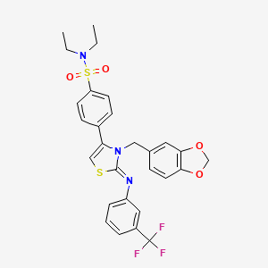 molecular formula C28H26F3N3O4S2 B14949774 4-[(2Z)-3-(1,3-benzodioxol-5-ylmethyl)-2-{[3-(trifluoromethyl)phenyl]imino}-2,3-dihydro-1,3-thiazol-4-yl]-N,N-diethylbenzenesulfonamide 