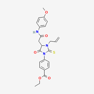 Ethyl 4-[4-{2-[(4-methoxyphenyl)amino]-2-oxoethyl}-5-oxo-3-(prop-2-en-1-yl)-2-thioxoimidazolidin-1-yl]benzoate