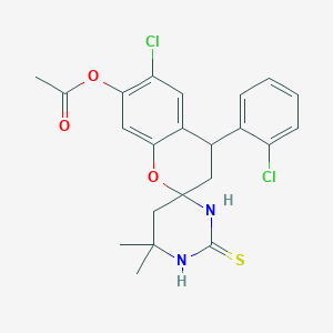 molecular formula C22H22Cl2N2O3S B14949843 6-chloro-4-(2-chlorophenyl)-6',6'-dimethyl-2'-thioxo-2',3,3',4,5',6'-hexahydro-1'H-spiro[chromene-2,4'-pyrimidin]-7-yl acetate 