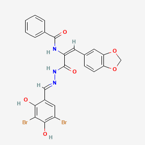 N-{(1E)-1-(1,3-benzodioxol-5-yl)-3-[(2E)-2-(3,5-dibromo-2,4-dihydroxybenzylidene)hydrazinyl]-3-oxoprop-1-en-2-yl}benzamide