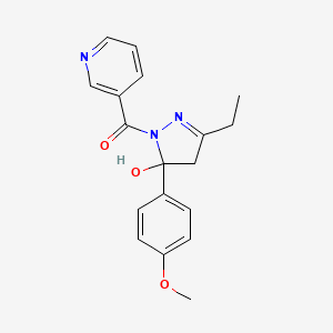 molecular formula C18H19N3O3 B14949890 [3-ethyl-5-hydroxy-5-(4-methoxyphenyl)-4,5-dihydro-1H-pyrazol-1-yl](pyridin-3-yl)methanone 