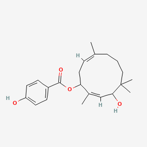 molecular formula C22H30O4 B1494991 [(2Z,9Z)-4-Hydroxy-2,5,5,9-tetramethylcycloundeca-2,9-dien-1-yl] 4-hydroxybenzoate 