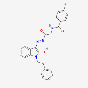 molecular formula C25H21FN4O3 B14950459 4-Fluoro-N-({N'-[(3E)-2-oxo-1-(2-phenylethyl)-2,3-dihydro-1H-indol-3-ylidene]hydrazinecarbonyl}methyl)benzamide 