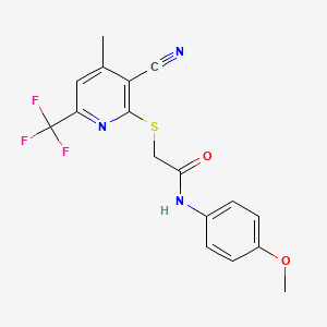 2-{[3-cyano-4-methyl-6-(trifluoromethyl)pyridin-2-yl]sulfanyl}-N-(4-methoxyphenyl)acetamide