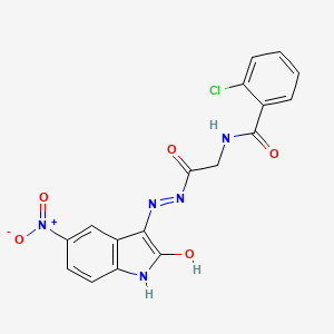 2-Chloro-N-({N'-[(3E)-5-nitro-2-oxo-2,3-dihydro-1H-indol-3-ylidene]hydrazinecarbonyl}methyl)benzamide