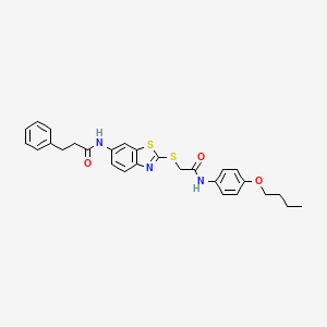 molecular formula C28H29N3O3S2 B14950558 N-[2-({2-[(4-butoxyphenyl)amino]-2-oxoethyl}sulfanyl)-1,3-benzothiazol-6-yl]-3-phenylpropanamide 