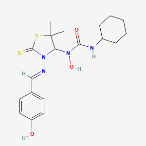 molecular formula C19H26N4O3S2 B14950623 3-cyclohexyl-1-hydroxy-1-(3-{[(E)-(4-hydroxyphenyl)methylidene]amino}-5,5-dimethyl-2-thioxo-1,3-thiazolidin-4-yl)urea 