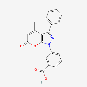 molecular formula C20H14N2O4 B14950749 3-(4-methyl-6-oxo-3-phenylpyrano[2,3-c]pyrazol-1(6H)-yl)benzoic acid 