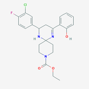 molecular formula C23H25ClFN3O3 B14950821 Ethyl 4-(3-chloro-4-fluorophenyl)-2-(2-hydroxyphenyl)-1,5,9-triazaspiro[5.5]undec-1-ene-9-carboxylate 