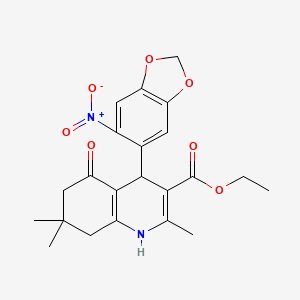 molecular formula C22H24N2O7 B14951049 Ethyl 2,7,7-trimethyl-4-(6-nitro-1,3-benzodioxol-5-yl)-5-oxo-1,4,5,6,7,8-hexahydroquinoline-3-carboxylate 