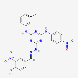 4-[(E)-(2-{4-[(3,4-dimethylphenyl)amino]-6-[(4-nitrophenyl)amino]-1,3,5-triazin-2-yl}hydrazinylidene)methyl]-2-nitrophenol