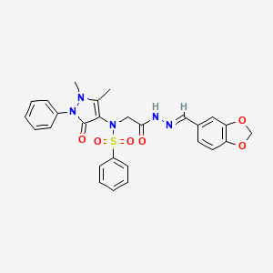 N-({N'-[(E)-(2H-1,3-Benzodioxol-5-YL)methylidene]hydrazinecarbonyl}methyl)-N-(1,5-dimethyl-3-oxo-2-phenyl-2,3-dihydro-1H-pyrazol-4-YL)benzenesulfonamide