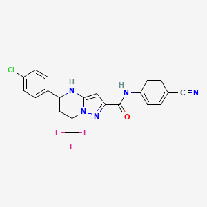 molecular formula C21H15ClF3N5O B14951224 5-(4-chlorophenyl)-N-(4-cyanophenyl)-7-(trifluoromethyl)-4,5,6,7-tetrahydropyrazolo[1,5-a]pyrimidine-2-carboxamide 