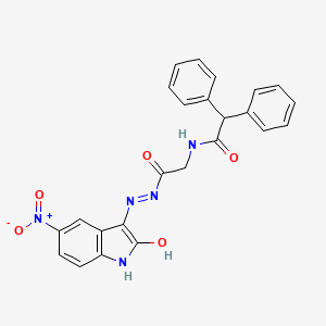 molecular formula C24H19N5O5 B14951387 N-({N'-[(3E)-5-Nitro-2-oxo-2,3-dihydro-1H-indol-3-ylidene]hydrazinecarbonyl}methyl)-2,2-diphenylacetamide 