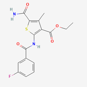 molecular formula C16H15FN2O4S B14951417 Ethyl 5-carbamoyl-2-{[(3-fluorophenyl)carbonyl]amino}-4-methylthiophene-3-carboxylate 