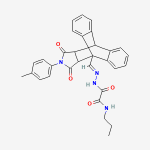 2-[(2E)-2-{[17-(4-methylphenyl)-16,18-dioxo-17-azapentacyclo[6.6.5.0~2,7~.0~9,14~.0~15,19~]nonadeca-2,4,6,9,11,13-hexaen-1-yl]methylidene}hydrazinyl]-2-oxo-N-propylacetamide (non-preferred name)