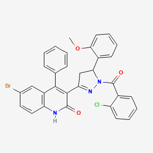 molecular formula C32H23BrClN3O3 B14951792 [3-(6-bromo-2-hydroxy-4-phenylquinolin-3-yl)-5-(2-methoxyphenyl)-4,5-dihydro-1H-pyrazol-1-yl](2-chlorophenyl)methanone 