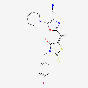 molecular formula C20H17FN4O2S2 B14952272 2-{(E)-[3-(4-fluorobenzyl)-4-oxo-2-thioxo-1,3-thiazolidin-5-ylidene]methyl}-5-(piperidin-1-yl)-1,3-oxazole-4-carbonitrile 