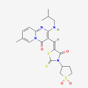 molecular formula C21H24N4O4S3 B14952455 3-{(Z)-[3-(1,1-dioxidotetrahydrothiophen-3-yl)-4-oxo-2-thioxo-1,3-thiazolidin-5-ylidene]methyl}-7-methyl-2-[(2-methylpropyl)amino]-4H-pyrido[1,2-a]pyrimidin-4-one 