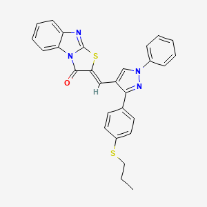 (2Z)-2-({1-phenyl-3-[4-(propylsulfanyl)phenyl]-1H-pyrazol-4-yl}methylidene)[1,3]thiazolo[3,2-a]benzimidazol-3(2H)-one