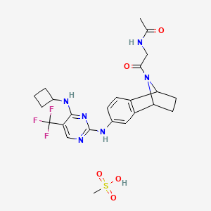 molecular formula C24H29F3N6O5S B1495280 N-[2-[(1R,4S)-6-[[4-(Cyclobutylamino)-5-(trifluoromethyl)-2-pyrimidinyl]amino]-1,2,3,4-tetrahydronaphthalen-1,4-imin-9-yl]-2-oxoethyl]acetamide methanesulfonate (1:1) 