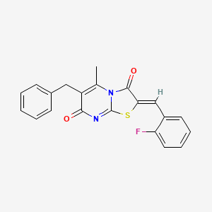 molecular formula C21H15FN2O2S B14953229 (2Z)-6-benzyl-2-(2-fluorobenzylidene)-5-methyl-7H-[1,3]thiazolo[3,2-a]pyrimidine-3,7(2H)-dione 