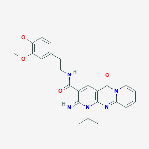 N-[2-(3,4-dimethoxyphenyl)ethyl]-6-imino-2-oxo-7-(propan-2-yl)-1,7,9-triazatricyclo[8.4.0.0^{3,8}]tetradeca-3(8),4,9,11,13-pentaene-5-carboxamide