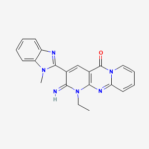 molecular formula C21H18N6O B14953591 7-ethyl-6-imino-5-(1-methyl-1H-1,3-benzodiazol-2-yl)-1,7,9-triazatricyclo[8.4.0.0^{3,8}]tetradeca-3(8),4,9,11,13-pentaen-2-one 