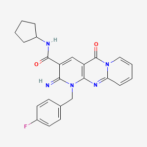 molecular formula C24H22FN5O2 B14953613 N-cyclopentyl-7-[(4-fluorophenyl)methyl]-6-imino-2-oxo-1,7,9-triazatricyclo[8.4.0.0^{3,8}]tetradeca-3(8),4,9,11,13-pentaene-5-carboxamide 