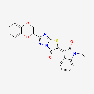 (3Z)-3-[2-(2,3-dihydro-1,4-benzodioxin-2-yl)-6-oxo[1,3]thiazolo[3,2-b][1,2,4]triazol-5(6H)-ylidene]-1-ethyl-1,3-dihydro-2H-indol-2-one