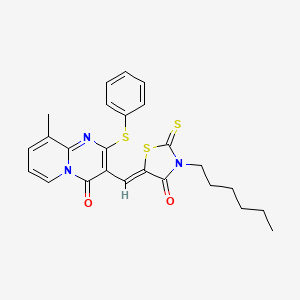 molecular formula C25H25N3O2S3 B14953884 3-[(Z)-(3-hexyl-4-oxo-2-thioxo-1,3-thiazolidin-5-ylidene)methyl]-9-methyl-2-(phenylsulfanyl)-4H-pyrido[1,2-a]pyrimidin-4-one 