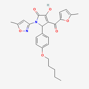 molecular formula C25H26N2O6 B14953951 (4E)-4-[hydroxy(5-methylfuran-2-yl)methylidene]-1-(5-methyl-1,2-oxazol-3-yl)-5-[4-(pentyloxy)phenyl]pyrrolidine-2,3-dione 